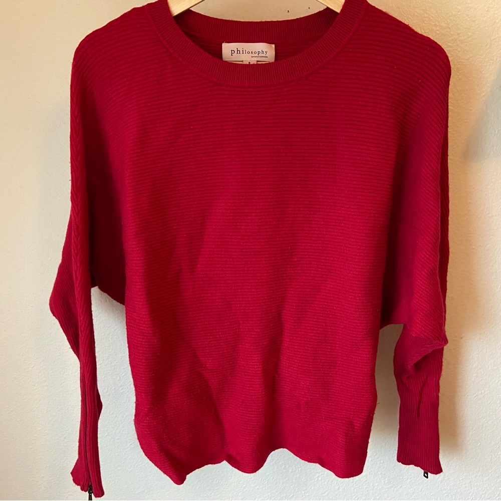 Philosophy Red Batwing Ribbed Sweater with Zipper Sleeves